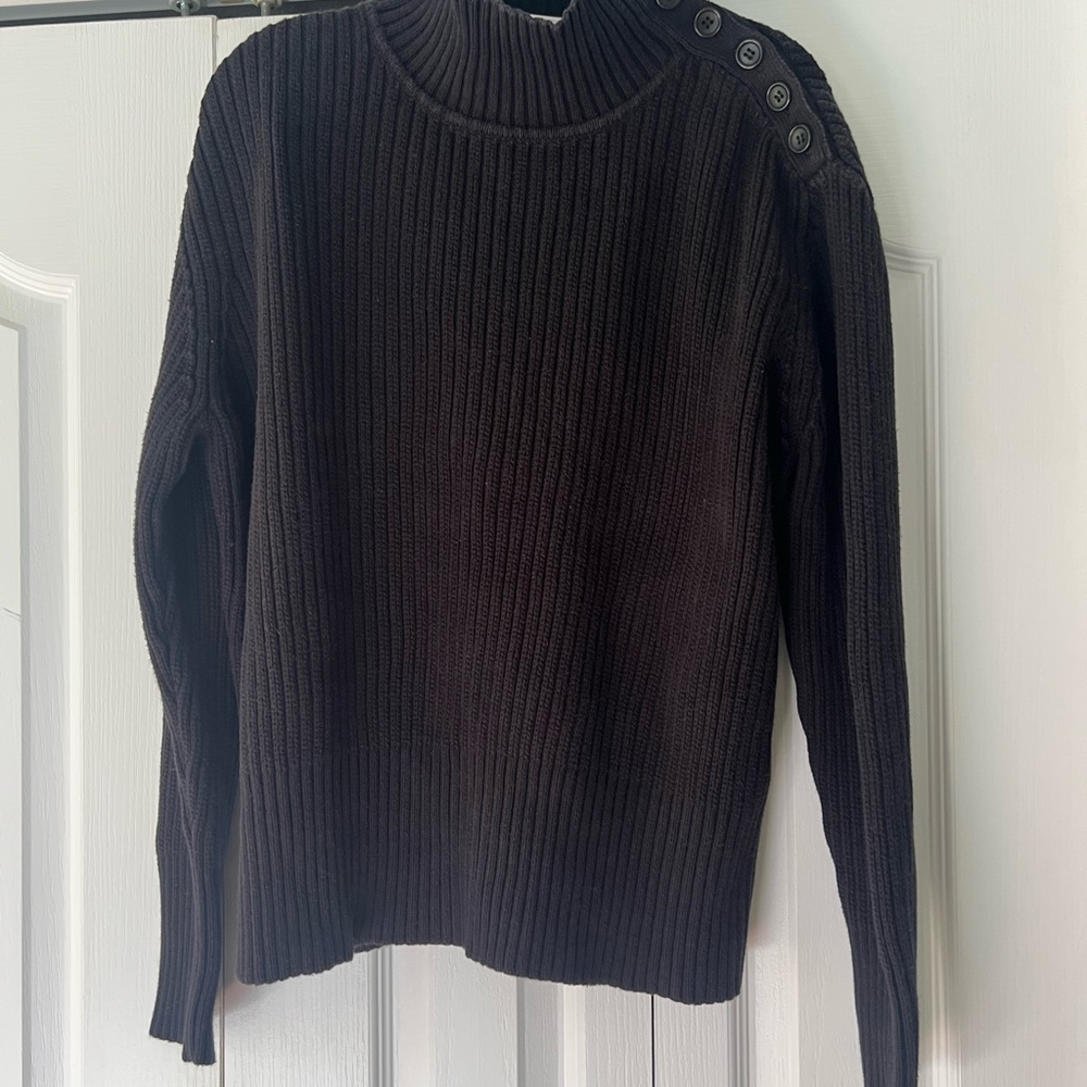 Women's J. Jill Black Ribbed Sweater with Button Detail Size Large
